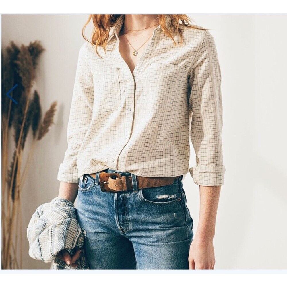 Hatley Dylan Women’s Long Sleeve Snap Up Shirt White/Blue Ikat Hatch